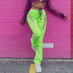 Women PU Leather Pants Vintage Punk 90s Lace Up Hollow Out High Waist Drawstring Bandage Trousers Cut Out Club Streetwear Autumn voguable