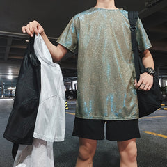 Summer Bright Color Short-sleeved T-shirt Men's Fashion Casual O-neck Hip-hop T Shirt Men Streetwear Wild Loose Tshirt Male voguable