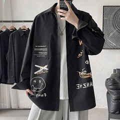 Voguable 2022 Men's Shirt Long Sleeve Blouse Graffiti Oversized Shirts For Men Korean Style Fashion Harajuku Branded Men's Clothing spring summer outfits voguable