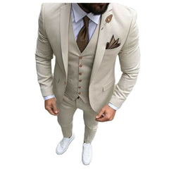 Voguable Slim Fit Casual Men Suits Beige 3 Piece Jacket with Pants Vest New Fashion Male Blazer Bespoke Wedding Groom Tuxedo New Arrival voguable