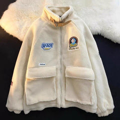 Voguable Printed Sweatshirt with Zipper Cardigan Male Plush Blouse Fleece Jacket Men's Coat Black Korean Streetwear Hip Hop voguable