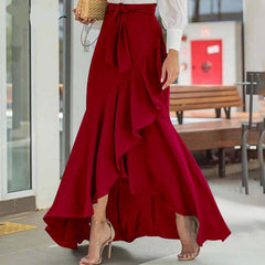 Voguable Long Skirt 2022 Fashion Women Fishtail Maxi Skirts High Waist Belted Party Jupe Sexy Casual Loose Holiday Ruffles Skirts voguable