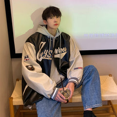 Voguable autumn fashion brand suit male couple PU leather flight jacket loose casual Thicken and keep warm in winter mens clothing voguable