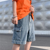 Voguable Summer Men Wide Leg Denim Shorts Big Pockets Hip-pop Baggy BF Fashion Japanese Style Tooling Street Knee Length Trousers Homme voguable