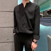 Voguable Fashion Men Brand Shirt Solid Long Sleeve V Neck Chic Button Casual Blouse 2021 Streetwear Korean Style Shirts Camisas voguable