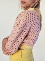 Voguable autumn new women's fashion artificial rhinestone jewelry hit color hollow design single-breasted retro sweet knitted jacket voguable