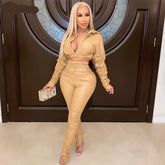 Voguable Long Sleeve Solid Ruched Tshirt Bodycon Stacked Leggings 2 Pieces Set Autumn Winter Women Sexy Streetwear Tracksui voguable