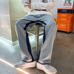 Voguable Jeans men's spring and autumn fashion brand hiphop high street burr straight pants loose hip hop dad pants streetwear denim voguable