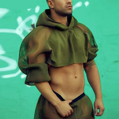 Voguable Stylish American Style Casual New Men Sets Hooded Breathable Mesh Stitching Cropped Tops 2022 Perspective Shorts Suits INCERUN 7 voguable