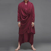 Men Vintage Sets INCERUN Long Sleeve Solid Color Irregular Cloak Blouse Elastic Pants 2 Pieces Men Cotton Suits Streetwear 5XL 7 voguable