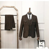 Voguable Men's 3 Piece Suits Lapel Single Row 2 Buttons Herringbone Button Closure Pocket Brown For Casual Formal Mens Suit Clothing voguable