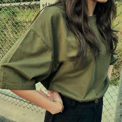 Voguable BF Style Women T Shirt Short Sleeve O-neck Female Tops Tees Embroidery Solid Color Casual Loose Summer tshirt New voguable