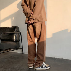 Voguable  2022 Trendyol Jeans Men Brown Blue Denim Trousers Ripped Bottom Full Straight Casual Pants Man voguable