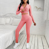 Spring Autumn Outfits Set 2 Pieces Suit Tracksuit Female Solid Color Long Sleeve Crop Tops with Zipper Long Pants for Women Fall voguable