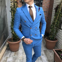 Voguable Double Breasted Slim fit Men Suits 2 piece Army Green Wedding Groom Tuxedos for Prom 2020 Man Fashion Clothes Set Jacket Pants voguable