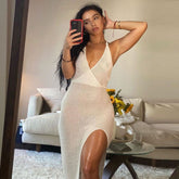 Voguable 2022 Sexy Cover Up Bikini Women Swimsuit Cover-up Beach Bathing Suit Beach Wear Knitting Swimwear Mesh Beach Dress Tunic Robe voguable