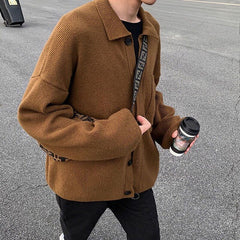 Voguable Oversize Cardigan Men Thick Ins Autumn and Winter Retro Loose Casual Button Solid Color Couple Knit Mens Cardigan Sweater Coat voguable