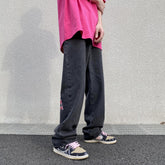 Voguable American high street letter printed jeans men's summer thin hiphop fried street vibe straight tube loose pants streetwear hiphop voguable