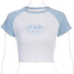 Voguable  2022 short sleeve print patchwork sexy crop tops summer women fashion streetwear T-shirts voguable