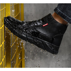 Waterproof Leather Safety Boots For Men Winter Velvet Metal Steel Toe Black Work Boots Indestructible Industrial Welding Boots voguable