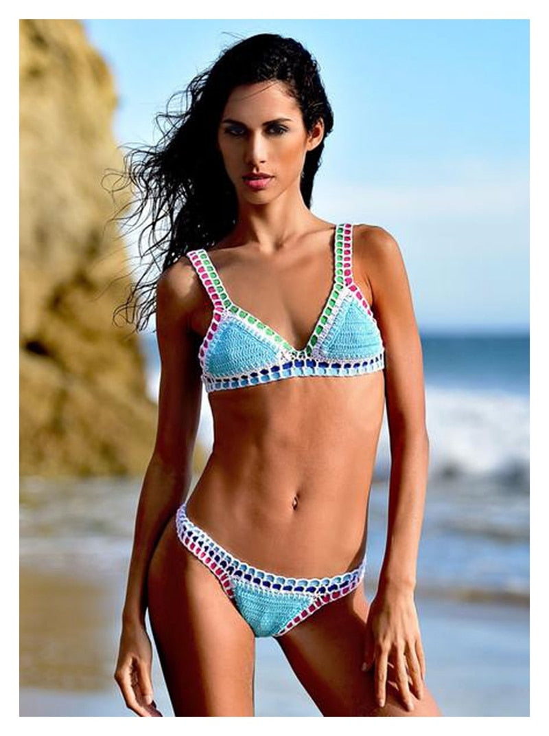 VOGUABLE 2022 New Women Hand Crochet Bikini Bandage Swimsuit Female Handmade Knit Push Up Swimwear Bra Triangle Beachwear Bathing Suit voguable