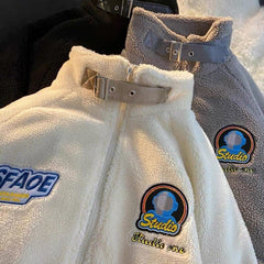 Voguable Printed Sweatshirt with Zipper Cardigan Male Plush Blouse Fleece Jacket Men's Coat Black Korean Streetwear Hip Hop voguable