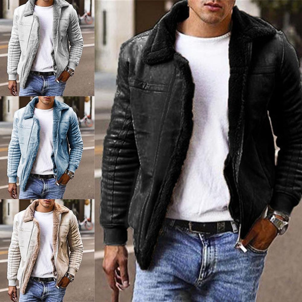 Voguable 2022 Hot Sale Jacket Men Fashion Casual Loose Autumn Winter Men Turn Down Collar Long Sleeve Suede Warm Coat Motorcycle Jacket voguable
