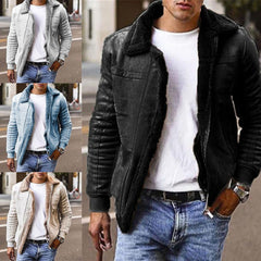 Voguable 2022 Hot Sale Jacket Men Fashion Casual Loose Autumn Winter Men Turn Down Collar Long Sleeve Suede Warm Coat Motorcycle Jacket voguable