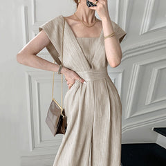 Summer Sexy Overalls for Women Sleeveless Loose Wide Leg Pants Rompers Casual Jumpsuits Vintage Office Lady Combinaison Femme voguable