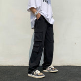 Black/white Casual Pants Men's Fashion Loose Straight Wide Leg Pants Men Streetwear Hip-hop Pocket Cargo Pants Mens Trousers voguable