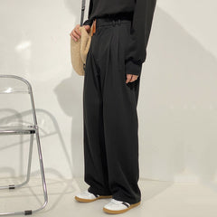 Men's Loose Color Block Pathcowrk High Waist Slim Casual Suit Pants Black Gray Wide Leg Front Folded Trouser Male 9Y5098 voguable