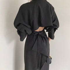 Autumn Sexy Long Dress for Women Long Sleeve Turn Down Collar Backless Split High Waist Ladies Dresses Party Elegant Casual voguable