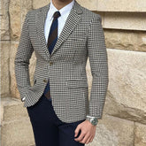 Voguable Houndstooth Plaid Casual Blazer for Men One Piece Suit Jacket with 2 Side Slit Slim Fit Male Coat Fashion Clothes New Arrival voguable
