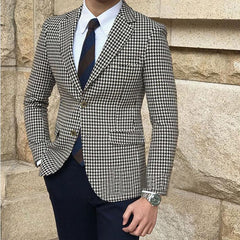 Voguable Houndstooth Plaid Casual Blazer for Men One Piece Suit Jacket with 2 Side Slit Slim Fit Male Coat Fashion Clothes New Arrival voguable
