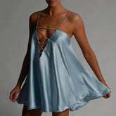 Diamante Chain Satin Low Back Swing Dress With Iridescent Crystal Straps and Neck Sexy Celebrity Party Elegant Women Dress voguable