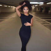 Voguable 2022 Short Sleeve O-Neck Solid Bodycon Dress Summer Sexy Women Streetwear Y2K Party Casual Club voguable