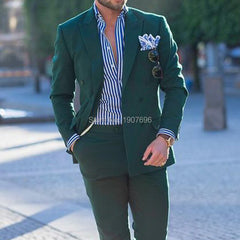 Voguable Double Breasted Dark Green Men Suits for Prom Party Suit 2019 Peaked Lapel Two Piece Jacket Pants Custom Wedding Groom Tuxedos voguable