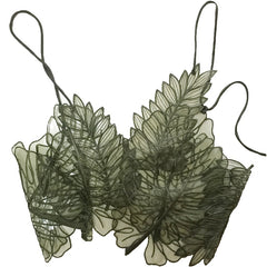 Voguable Women Tank Top Green Transparent Outfit Camisole Sexy Embroidered Tanks Organza Leaves Sexy Crop Top voguable