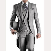 Voguable Gray Wedding Men Tail Coat 3 Piece Groom Tuxedo for Formal Prom Male Suits Fashion Set Jacket with Pants Vest voguable