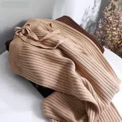 2022 new casual straight pants women female drawstring loose high waist knitted wide leg pants casual Trousers voguable