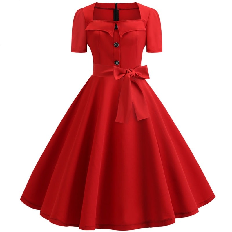 Voguable Women Summer Dress Elegant Retro Vintage 50s 60s Robe Rockabilly Swing Pinup Dresses Casual Plus Size Red Party Vestidos voguable