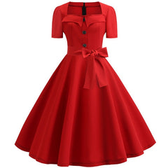 Voguable Women Summer Dress Elegant Retro Vintage 50s 60s Robe Rockabilly Swing Pinup Dresses Casual Plus Size Red Party Vestidos voguable