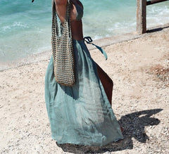 Voguable Sexy long beach women cover-ups Lace up swimsuit see through female skirts Fashion holiday cotton white sarong skirts voguable