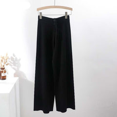 2022 new casual straight pants women female drawstring loose high waist knitted wide leg pants casual Trousers voguable