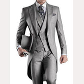 Voguable Gray Wedding Men Tail Coat 3 Piece Groom Tuxedo for Formal Prom Male Suits Fashion Set Jacket with Pants Vest voguable