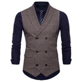 Voguable New Brand Classic Plaid Suit Vest Men Slim Fit Double Breasted Vest Waistcoat Mens Business Wedding Tuxedo Vest Gilet Homme voguable