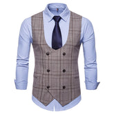 Voguable New Brand Men's Business Casual Vest High Quality Men's Clothing Men's Casual Plaid High Quality Double Breasted Vest voguable