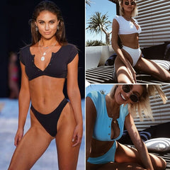 Voguable  High Waist Bikini Push Up 2022 Sports Swimsuit Female Button Wear Outside Swimwear Women Bathing Suit Thong Bikini Set voguable