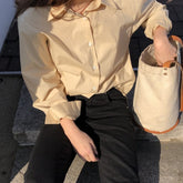 New Korean Fashion Women Tops Long Sleeve Vintage Female Tee Shirt Casual Solid Color Spring Summer Blouses Autumn voguable