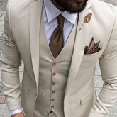 Voguable Slim Fit Casual Men Suits Beige 3 Piece Jacket with Pants Vest New Fashion Male Blazer Bespoke Wedding Groom Tuxedo New Arrival voguable